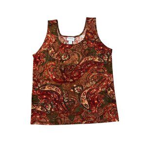 Chicos Travelers Paisley Tank Top Size XL Brown & Red Stretch Sleeveless